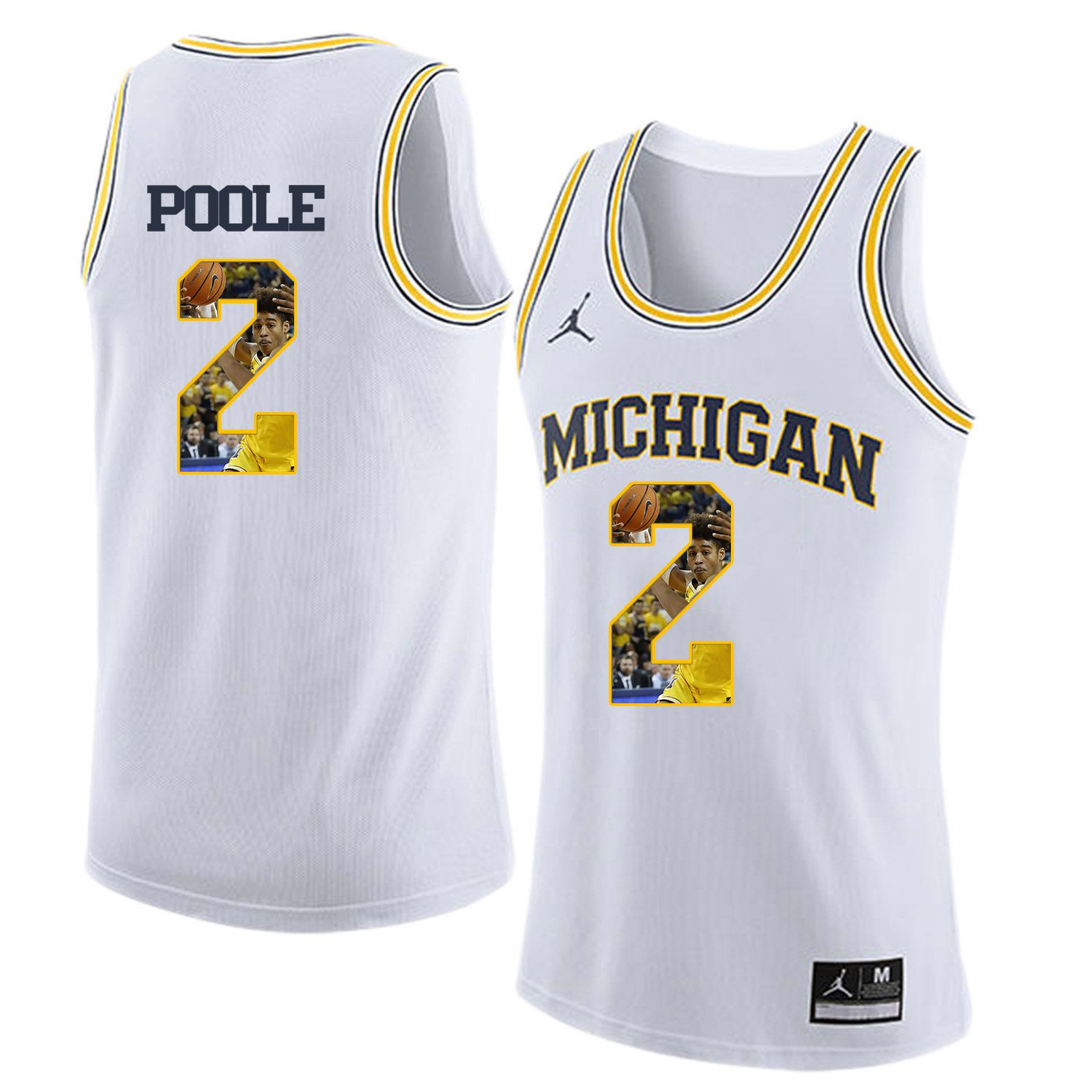 Men Jordan University of Michigan Basketball White 2 Poole Fashion Edition Customized NCAA Jerseys